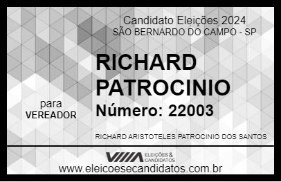 Candidato RICHARD PATROCINIO 2024 - SÃO BERNARDO DO CAMPO - Eleições