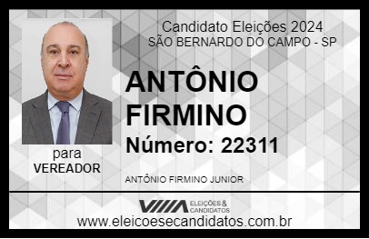 Candidato ANTÔNIO FIRMINO 2024 - SÃO BERNARDO DO CAMPO - Eleições