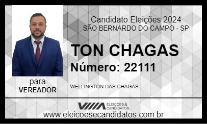 Candidato TON CHAGAS 2024 - SÃO BERNARDO DO CAMPO - Eleições