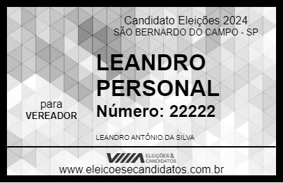 Candidato LEANDRO PERSONAL 2024 - SÃO BERNARDO DO CAMPO - Eleições