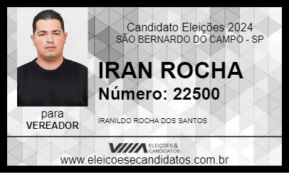 Candidato IRAN ROCHA 2024 - SÃO BERNARDO DO CAMPO - Eleições