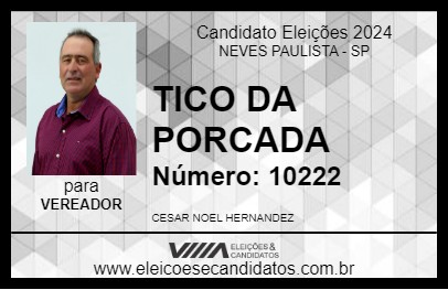 Candidato TICO DA PORCADA 2024 - NEVES PAULISTA - Eleições