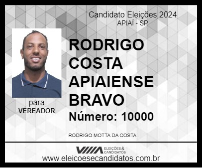 Candidato RODRIGO COSTA APIAIENSE BRAVO 2024 - APIAÍ - Eleições