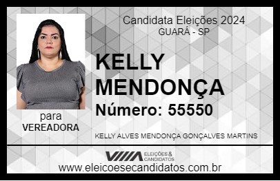 Candidato KELLY MENDONÇA 2024 - GUARÁ - Eleições