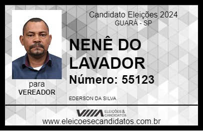 Candidato NENÊ DO LAVADOR 2024 - GUARÁ - Eleições