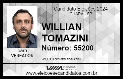 Candidato WILLIAN TOMAZINI 2024 - GUARÁ - Eleições