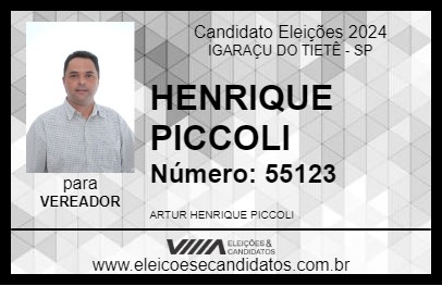 Candidato HENRIQUE PICCOLI 2024 - IGARAÇU DO TIETÊ - Eleições