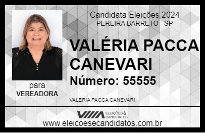 Candidato VALÉRIA PACCA CANEVARI 2024 - PEREIRA BARRETO - Eleições