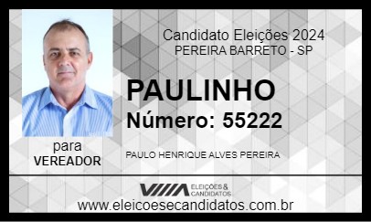 Candidato PAULINHO 2024 - PEREIRA BARRETO - Eleições