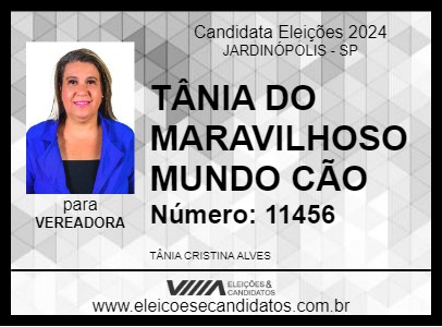 Candidato TÂNIA DO MARAVILHOSO MUNDO CÃO 2024 - JARDINÓPOLIS - Eleições