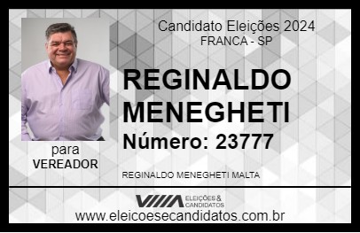 Candidato REGINALDO MENEGHETI 2024 - FRANCA - Eleições