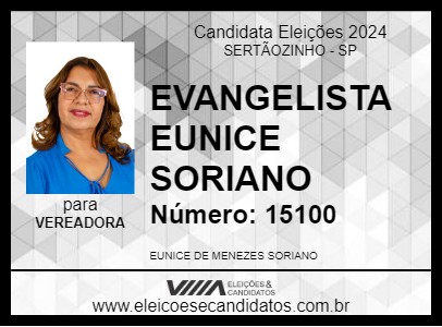 Candidato EVANGELISTA EUNICE SORIANO 2024 - SERTÃOZINHO - Eleições