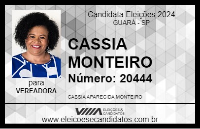 Candidato CASSIA MONTEIRO 2024 - GUARÁ - Eleições