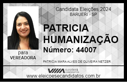 Candidato PATRICIA HUMANIZAÇÃO 2024 - BARUERI - Eleições