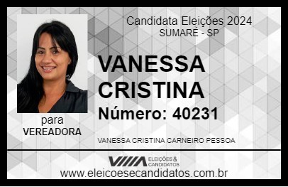 Candidato VANESSA CRISTINA 2024 - SUMARÉ - Eleições