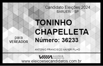 Candidato TONINHO CHAPELLETA 2024 - BARUERI - Eleições