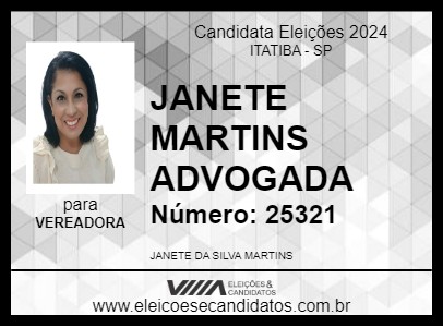 Candidato JANETE MARTINS ADVOGADA 2024 - ITATIBA - Eleições