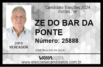 Candidato ZE DO BAR DA PONTE 2024 - ITATIBA - Eleições