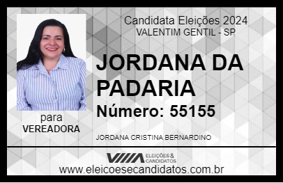 Candidato JORDANA DA PADARIA 2024 - VALENTIM GENTIL - Eleições