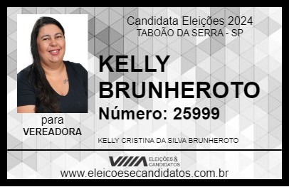 Candidato KELLY BRUNHEROTO 2024 - TABOÃO DA SERRA - Eleições