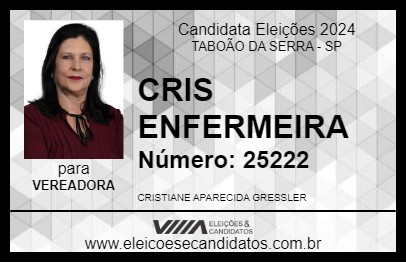 Candidato CRIS ENFERMEIRA 2024 - TABOÃO DA SERRA - Eleições