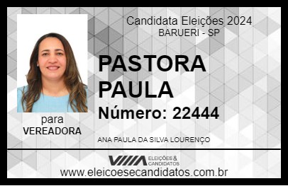 Candidato PASTORA  PAULA 2024 - BARUERI - Eleições