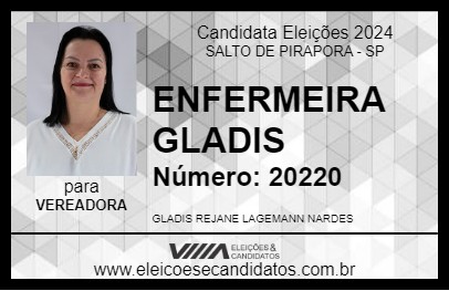 Candidato ENFERMEIRA GLADIS 2024 - SALTO DE PIRAPORA - Eleições