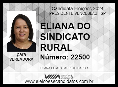 Candidato ELIANA DO SINDICATO RURAL 2024 - PRESIDENTE VENCESLAU - Eleições