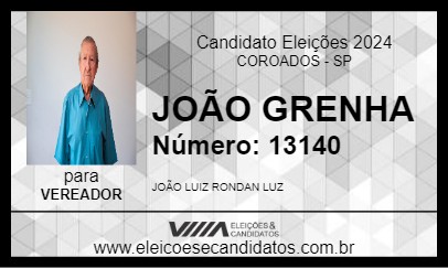 Candidato JOÃO GRENHA 2024 - COROADOS - Eleições