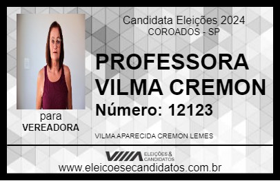 Candidato PROFESSORA VILMA CREMON 2024 - COROADOS - Eleições