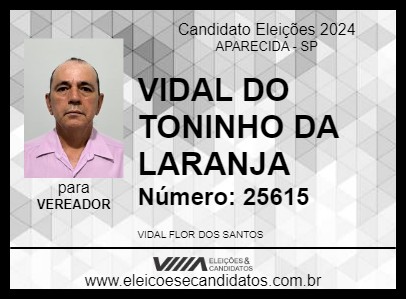 Candidato VIDAL DO TONINHO DA LARANJA 2024 - APARECIDA - Eleições