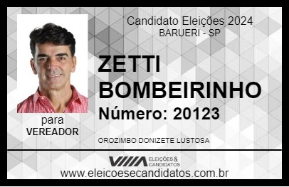 Candidato ZETTI BOMBEIRINHO 2024 - BARUERI - Eleições