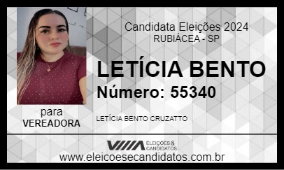 Candidato LETÍCIA BENTO 2024 - RUBIÁCEA - Eleições