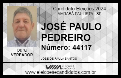 Candidato JOSÉ PAULO PEDREIRO 2024 - MARABÁ PAULISTA - Eleições