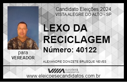 Candidato LEXO DA RECICLAGEM 2024 - VISTA ALEGRE DO ALTO - Eleições