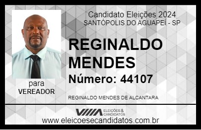 Candidato REGINALDO MENDES 2024 - SANTÓPOLIS DO AGUAPEÍ - Eleições