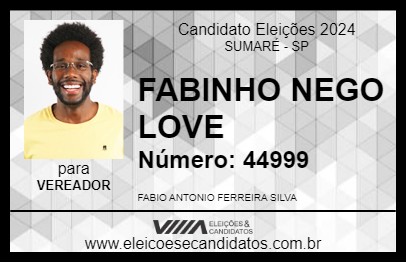 Candidato FABINHO NEGO LOVE 2024 - SUMARÉ - Eleições