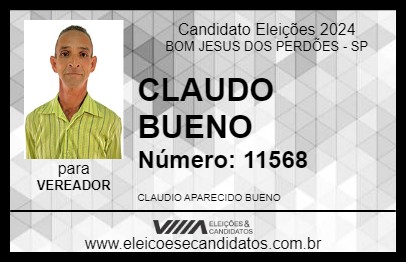 Candidato CLAUDO BUENO 2024 - BOM JESUS DOS PERDÕES - Eleições