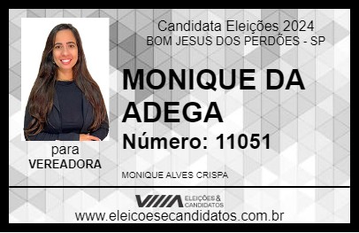 Candidato MONIQUE DA ADEGA 2024 - BOM JESUS DOS PERDÕES - Eleições