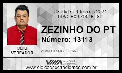 Candidato ZEZINHO DO PT 2024 - NOVO HORIZONTE - Eleições