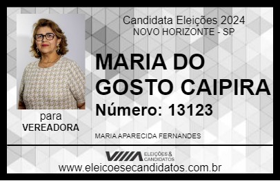 Candidato MARIA DO GOSTO CAIPIRA 2024 - NOVO HORIZONTE - Eleições