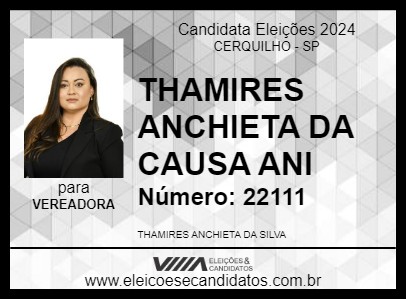 Candidato THAMIRES DA CAUSA ANIMAL 2024 - CERQUILHO - Eleições