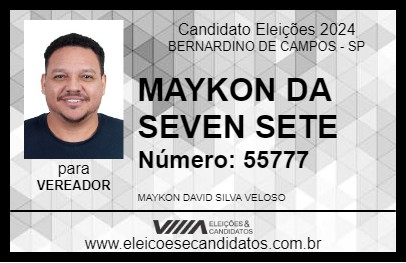 Candidato MAYKON DA SEVEN SETE 2024 - BERNARDINO DE CAMPOS - Eleições