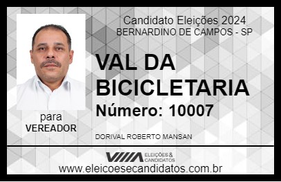 Candidato VAL DA BICICLETARIA 2024 - BERNARDINO DE CAMPOS - Eleições