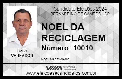 Candidato NOEL DA RECICLAGEM 2024 - BERNARDINO DE CAMPOS - Eleições