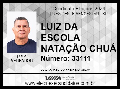 Candidato LUIZ DA ESCOLA NATAÇÃO CHUÁ 2024 - PRESIDENTE VENCESLAU - Eleições