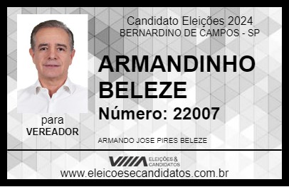 Candidato ARMANDINHO BELEZE 2024 - BERNARDINO DE CAMPOS - Eleições