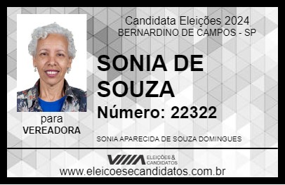 Candidato SONIA DE SOUZA 2024 - BERNARDINO DE CAMPOS - Eleições