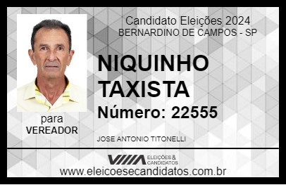 Candidato NIQUINHO TAXISTA 2024 - BERNARDINO DE CAMPOS - Eleições