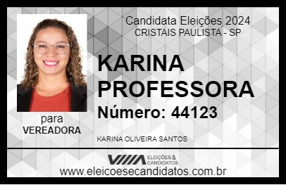 Candidato KARINA PROFESSORA 2024 - CRISTAIS PAULISTA - Eleições